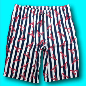 Boy's Wonder Nation Swim Trunks XXL White Navy Blue Lobster Print
